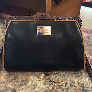 Brahmin brown black leather crossbody, pockets